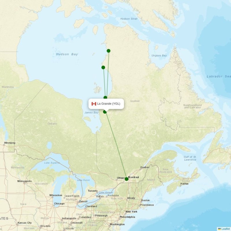 Route map over YGL airport