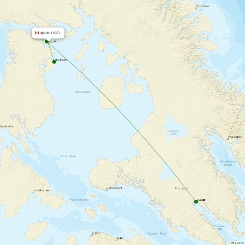 Route map over YGT airport