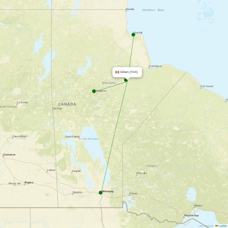 Route map over YGX airport
