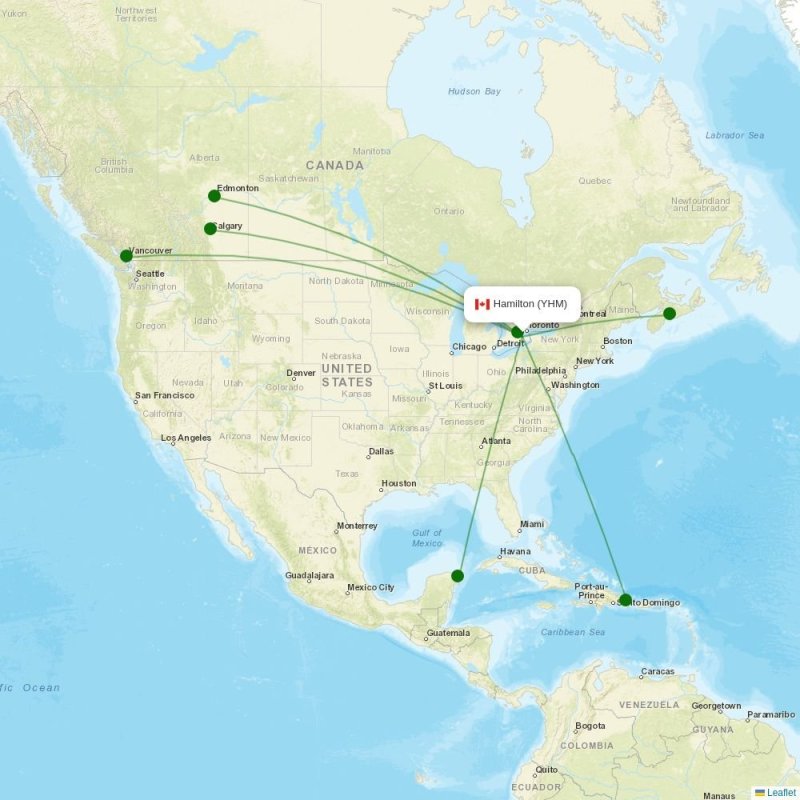 Route map over YHM airport