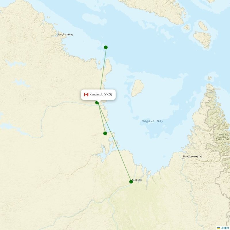 Route map over YKG airport
