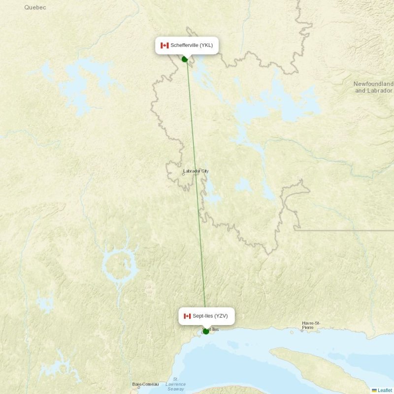 Route map over YKL airport