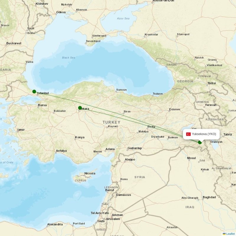 Route map over YKO airport