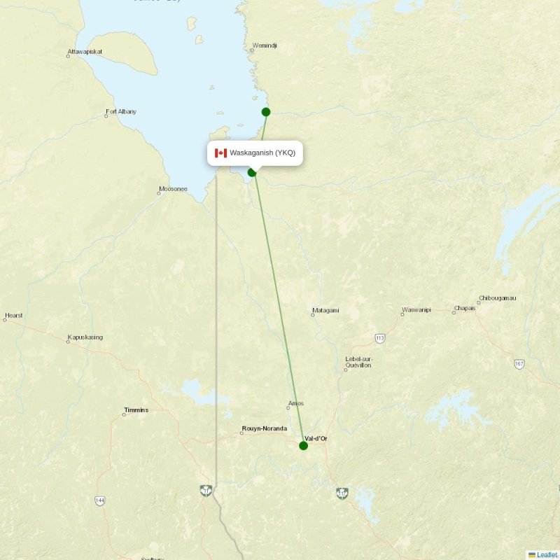 Route map over YKQ airport