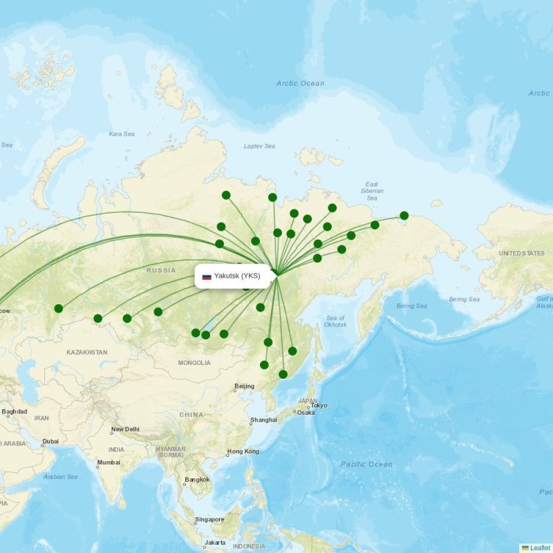 Route map over YKS airport