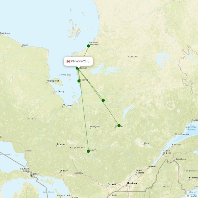 Route map over YKU airport