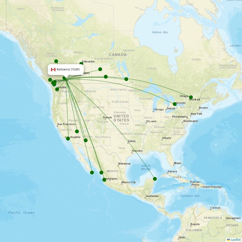 Route map over YLW airport