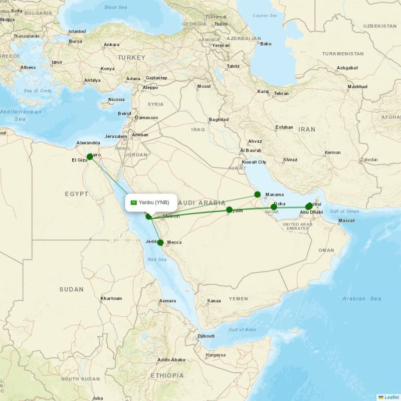 Route map over YNB airport