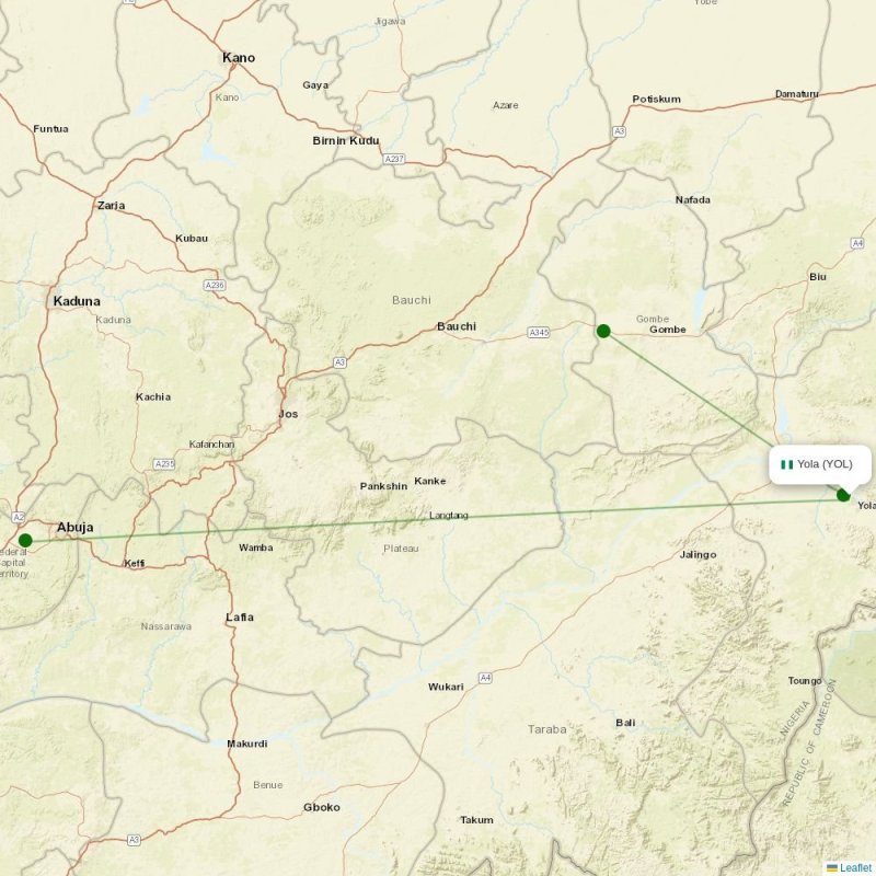 Route map over YOL airport