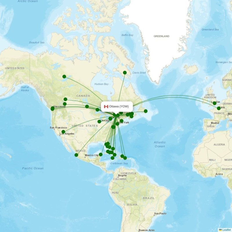 Route map over YOW airport