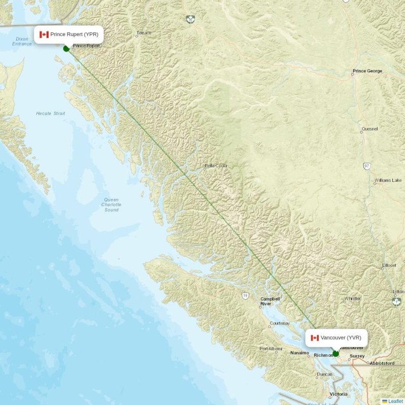 Route map over YPR airport