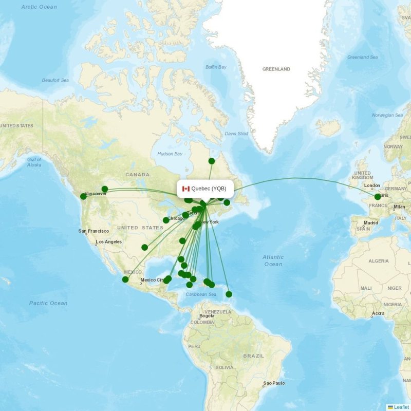 Route map over YQB airport