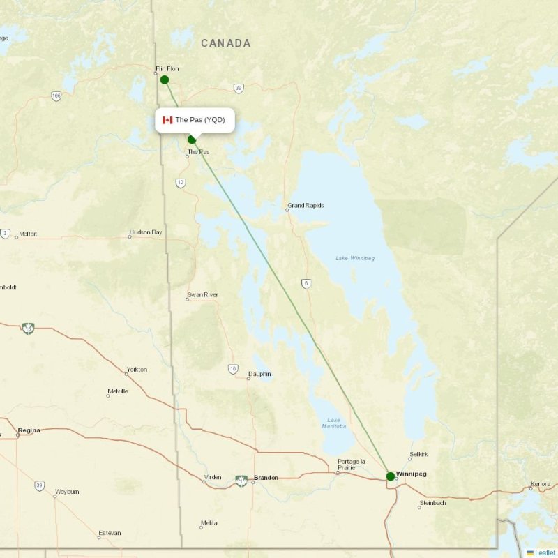 Route map over YQD airport