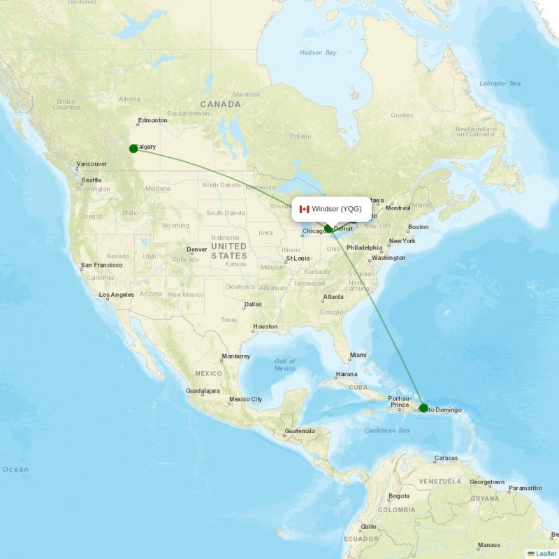 Route map over YQG airport