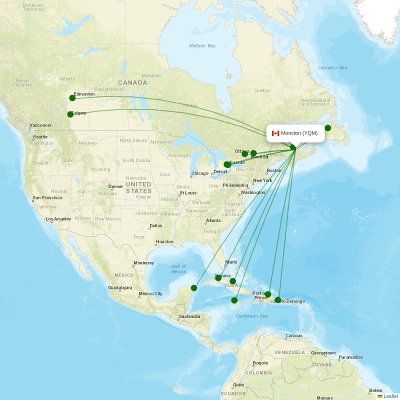 Route map over YQM airport