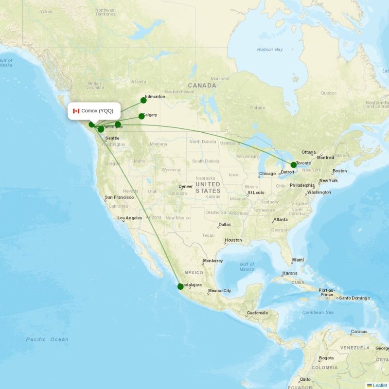 Route map over YQQ airport