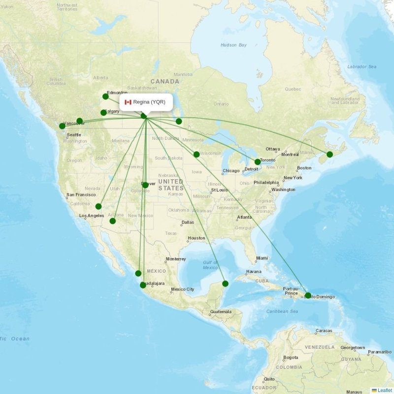 Route map over YQR airport