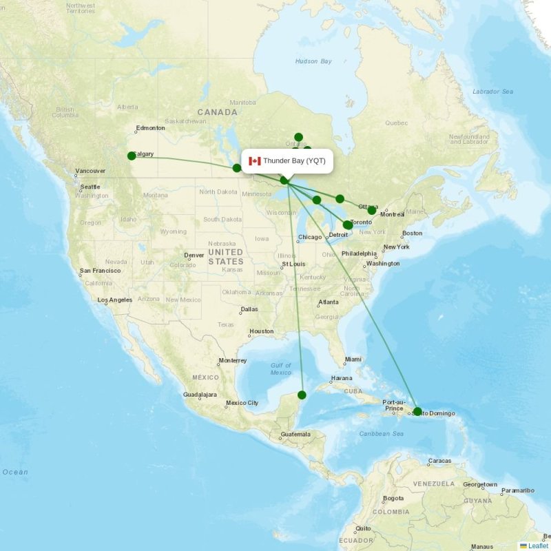Route map over YQT airport