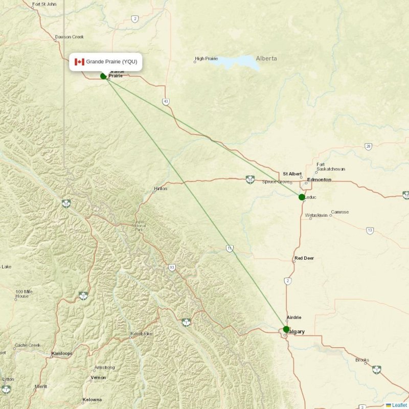 Route map over YQU airport