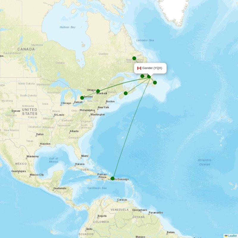 Route map over YQX airport