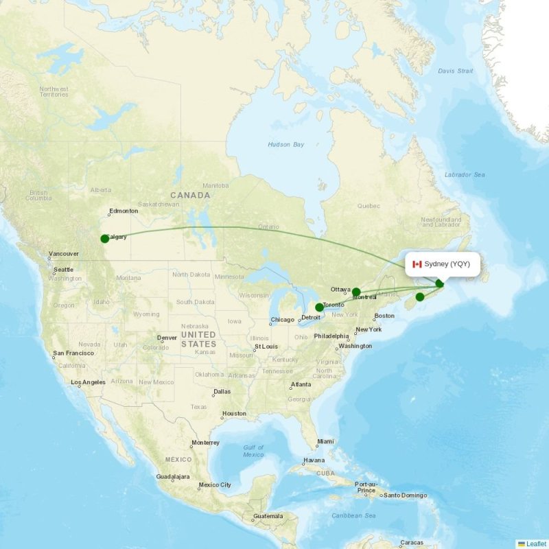 Route map over YQY airport