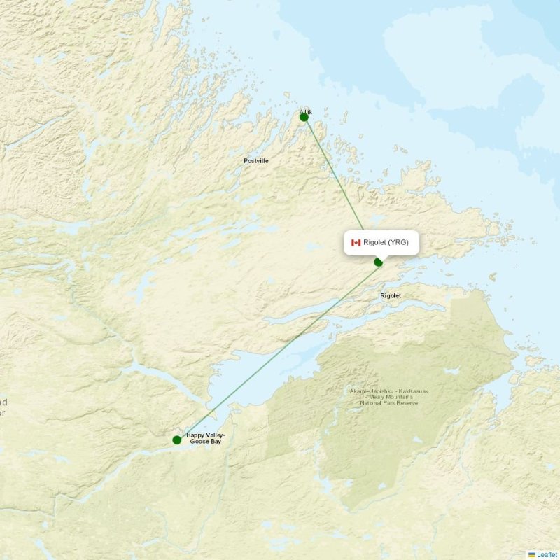 Route map over YRG airport