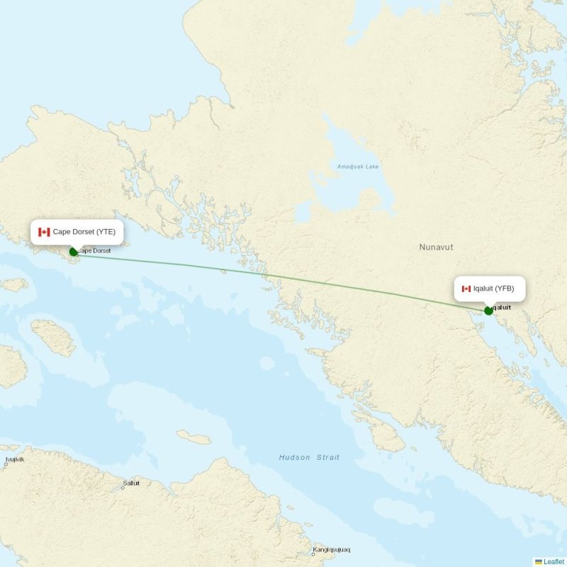 Route map over YTE airport