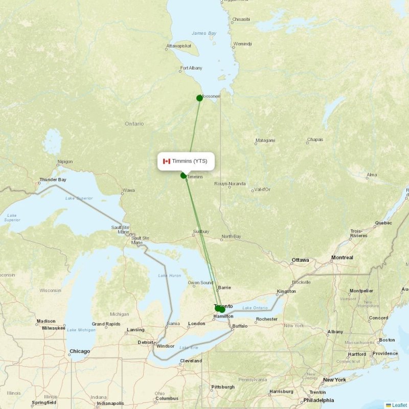 Route map over YTS airport