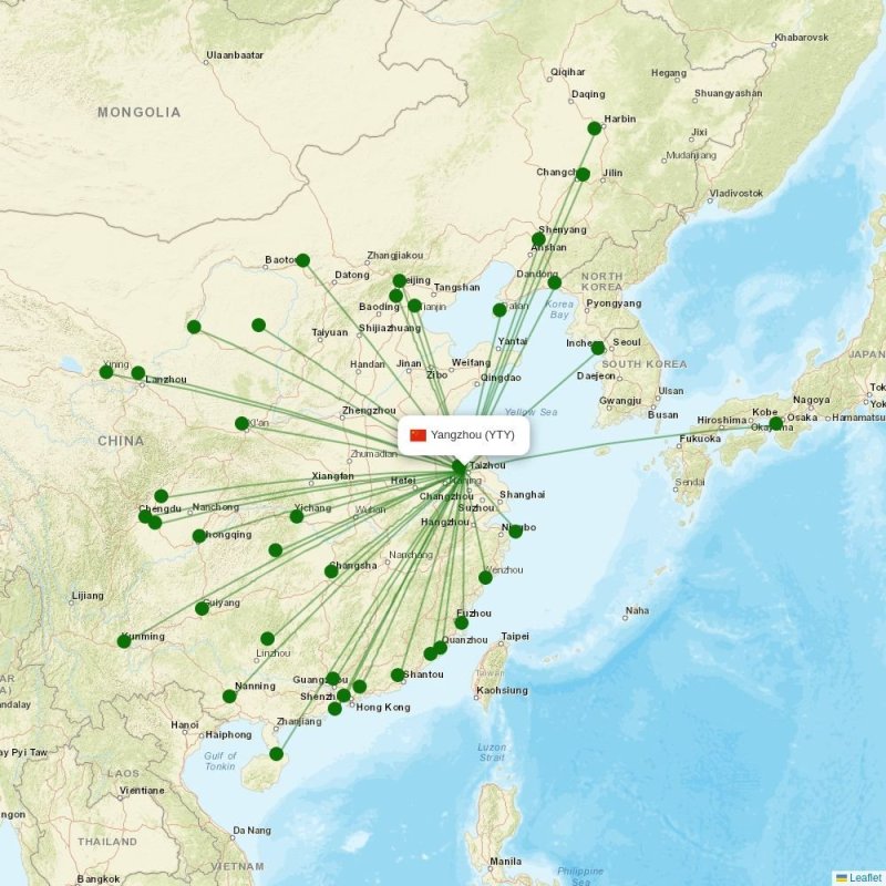 Route map over YTY airport