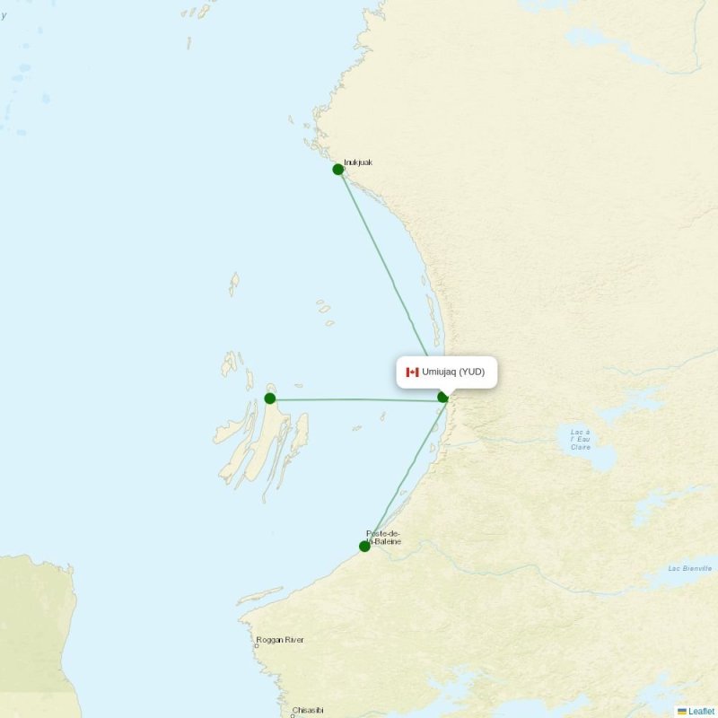 Route map over YUD airport