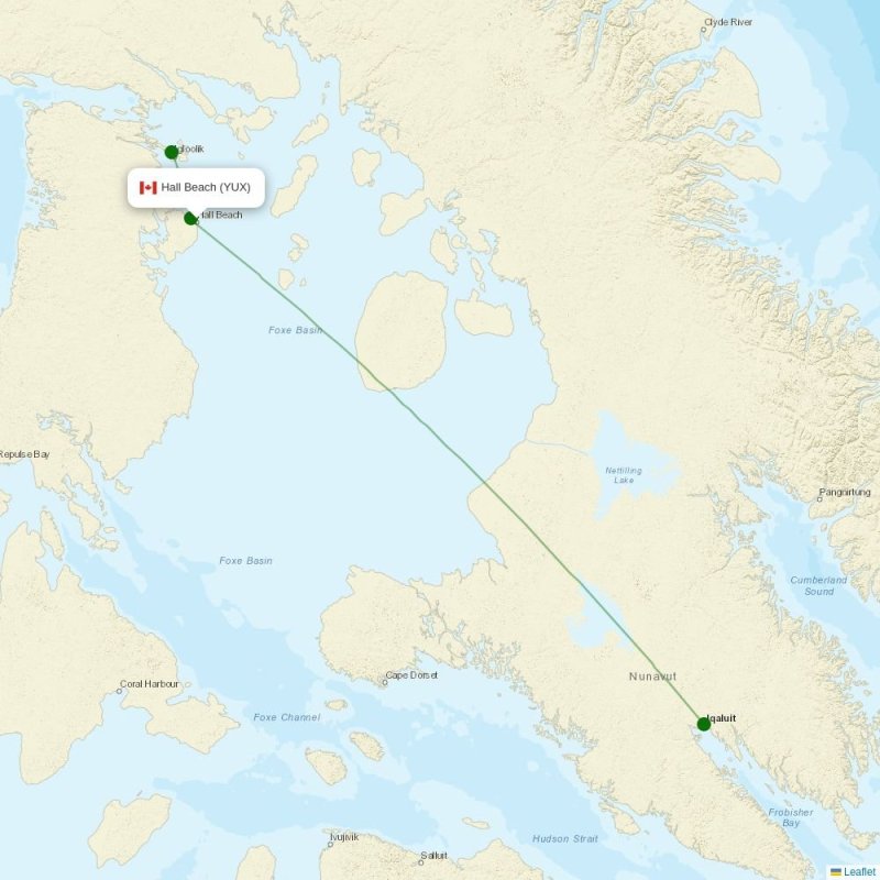 Route map over YUX airport