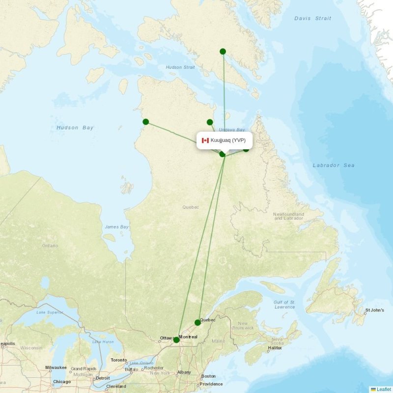Route map over YVP airport