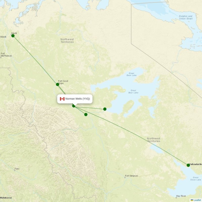 Route map over YVQ airport