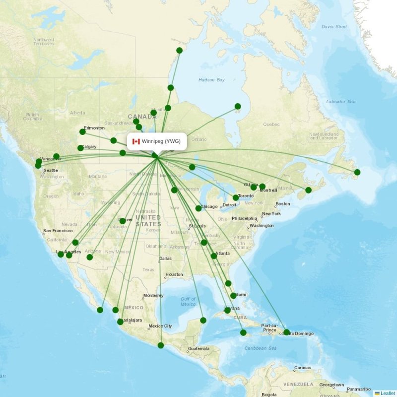 Route map over YWG airport