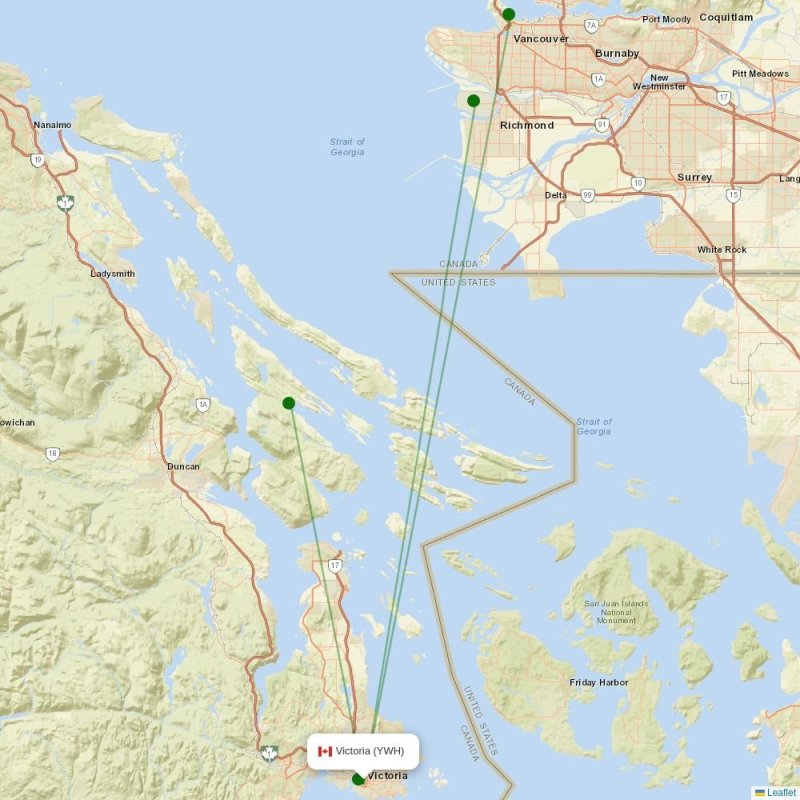 Route map over YWH airport