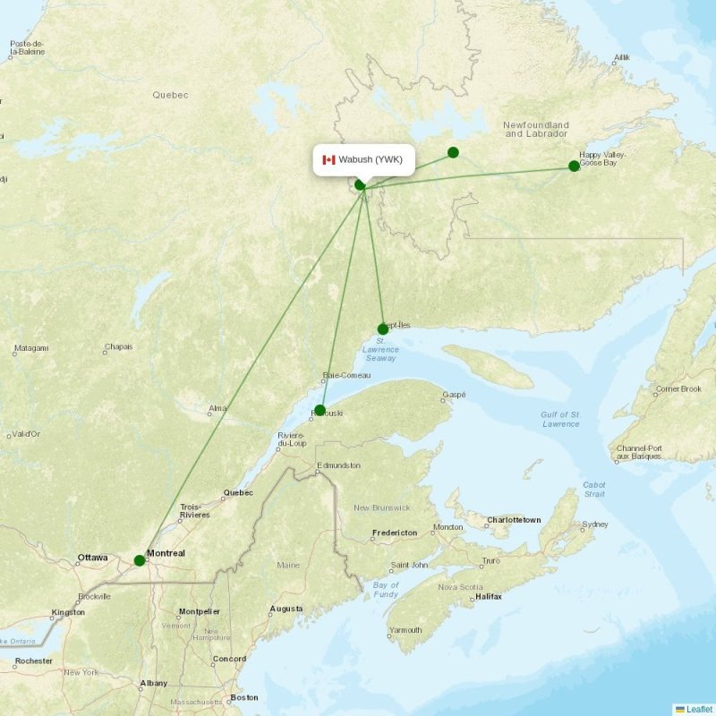Route map over YWK airport