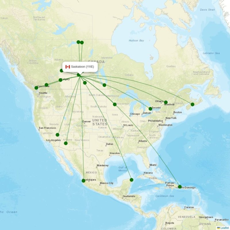 Route map over YXE airport