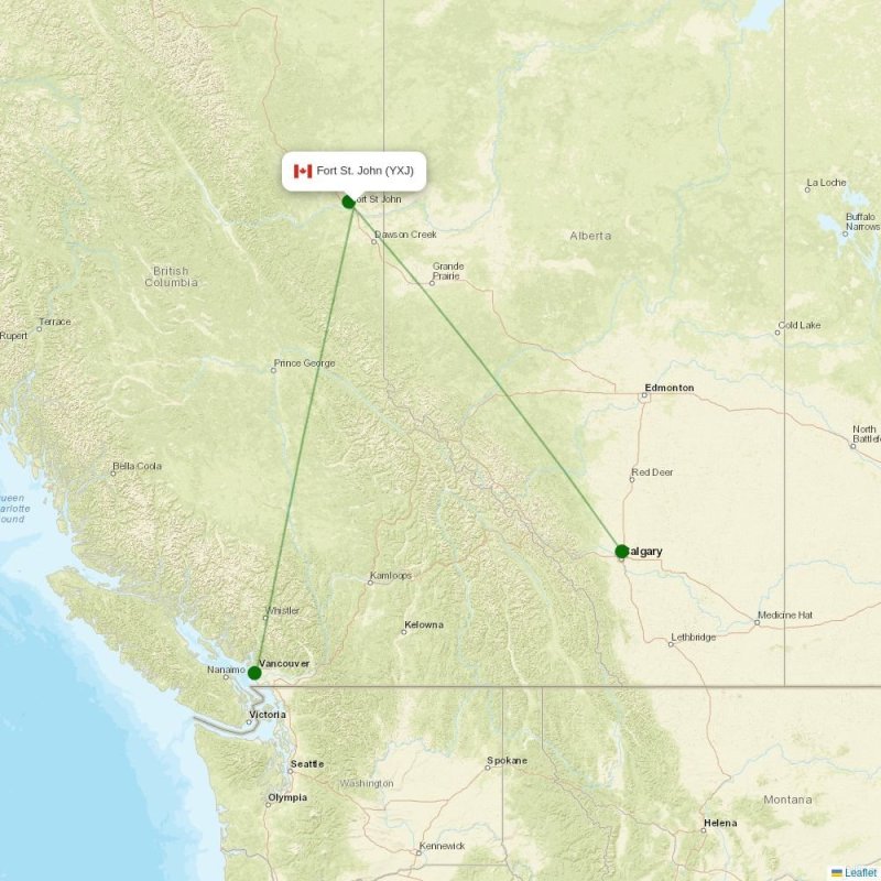 Route map over YXJ airport