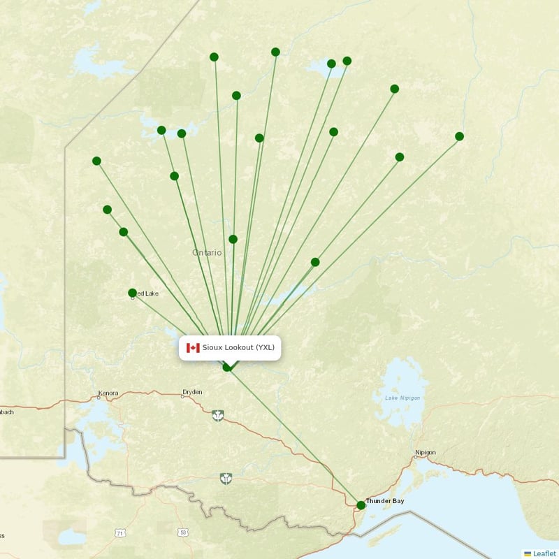 Route map over YXL airport