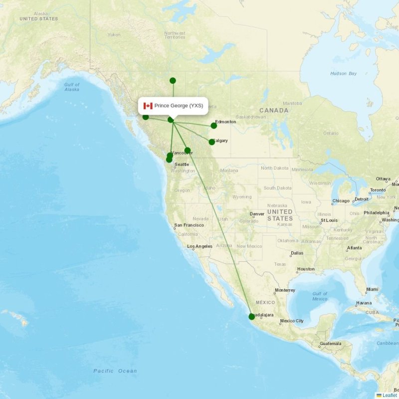 Route map over YXS airport