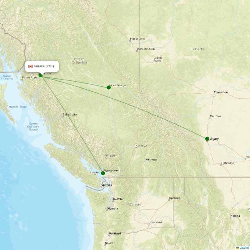 Route map over YXT airport