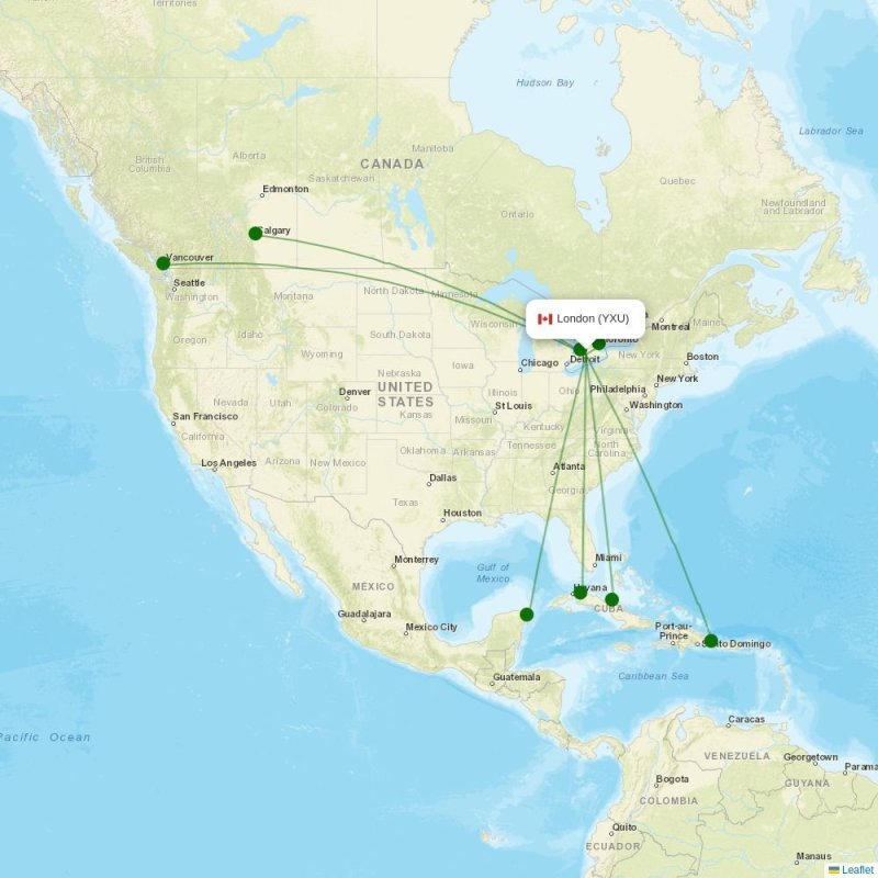 Route map over YXU airport
