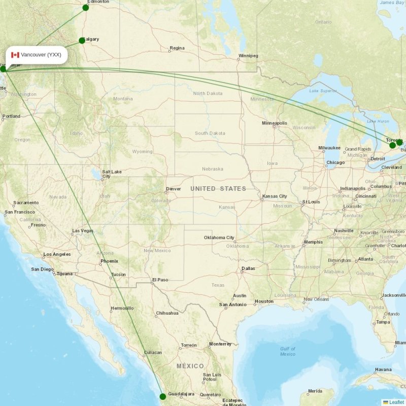 Route map over YXX airport