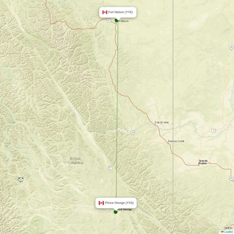 Route map over YYE airport