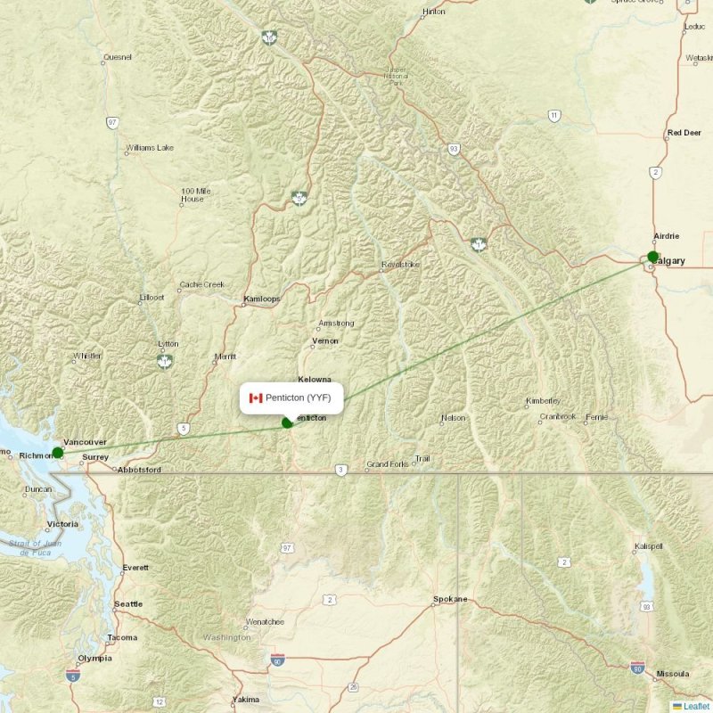 Route map over YYF airport