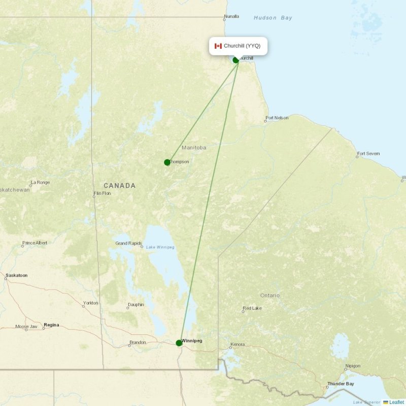 Route map over YYQ airport