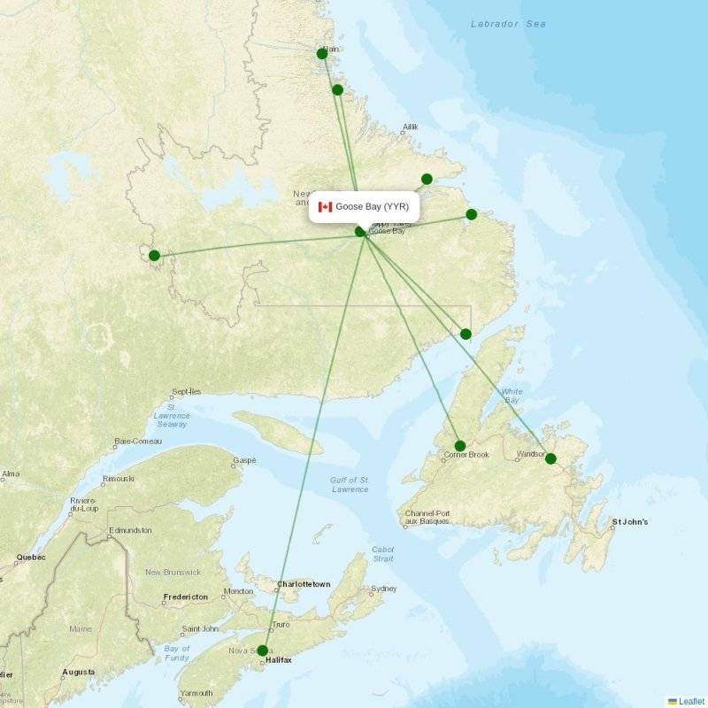 Route map over YYR airport