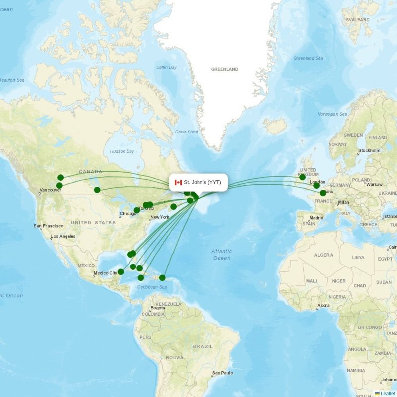 Route map over YYT airport