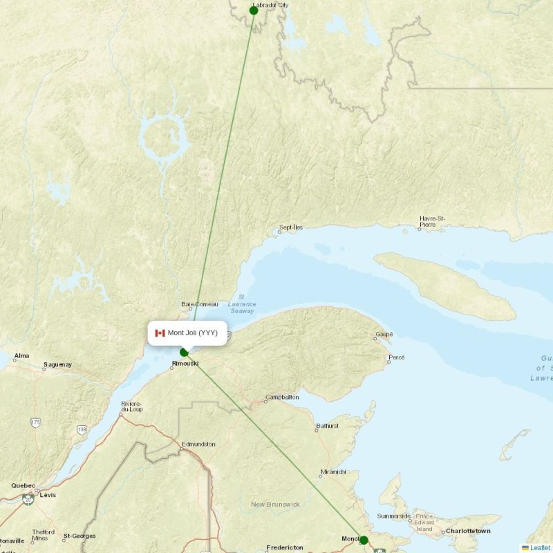 Route map over YYY airport