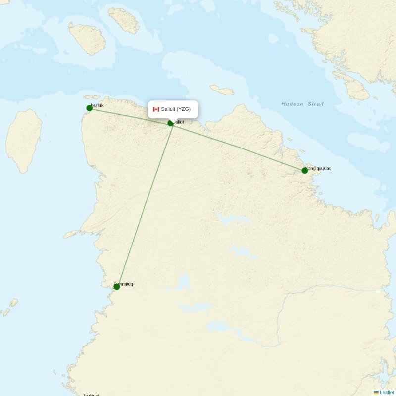 Route map over YZG airport